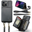 For iPhone 13 Pro Zipper Wallet Leather Phone Case with Dual Lanyard