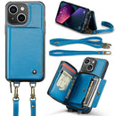 For iPhone 13 Pro Zipper Wallet Leather Phone Case with Dual Lanyard