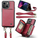 For iPhone 13 Pro Zipper Wallet Leather Phone Case with Dual Lanyard