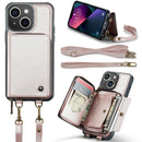 For iPhone 13 Pro Zipper Wallet Leather Phone Case with Dual Lanyard