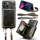 For iPhone 13 Pro Zipper Wallet Leather Phone Case with Dual Lanyard