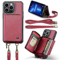 For iPhone 13 Pro Zipper Wallet Leather Phone Case with Dual Lanyard