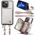 For iPhone 13 Pro Zipper Wallet Leather Phone Case with Dual Lanyard