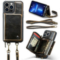 For iPhone 13 Pro Zipper Wallet Leather Phone Case with Dual Lanyard