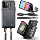 For iPhone 13 Pro Zipper Wallet Leather Phone Case with Dual Lanyard