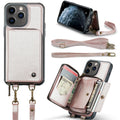 For iPhone 11 Pro Zipper Wallet Leather Phone Case with Dual Lanyard