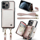 For iPhone 13 Pro Zipper Wallet Leather Phone Case with Dual Lanyard