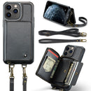 For iPhone 13 Pro Zipper Wallet Leather Phone Case with Dual Lanyard