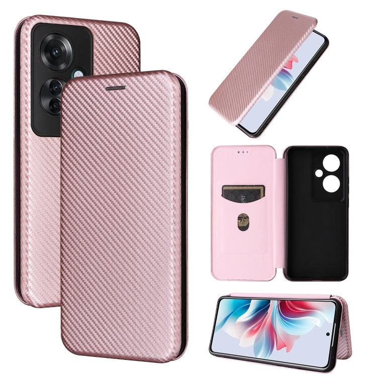 For OPPO Reno12 F 5G / 4G Carbon Fibre Texture Flip Leather Wallet Phone Case