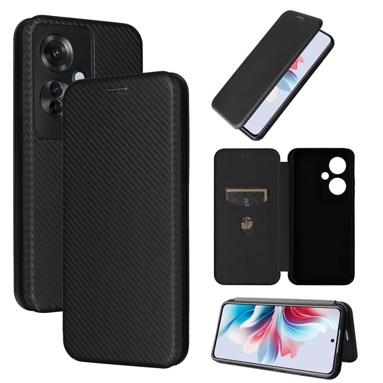 For OPPO Reno12 F 5G / 4G Carbon Fibre Texture Flip Leather Wallet Phone Case