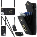 Rhombic Texture Card Bag Phone Case with Long Lanyard, For iPhone 14 Plus, For iPhone 14, For iPhone 14 Pro