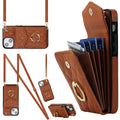 Rhombic Texture Card Bag Phone Case with Long Lanyard, For iPhone 14 Plus, For iPhone 14, For iPhone 14 Pro