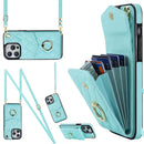 Rhombic Texture Card Bag Phone Case with Long Lanyard, For iPhone 14 Plus, For iPhone 14, For iPhone 14 Pro