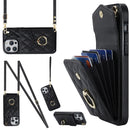 Rhombic Texture Card Bag Phone Case with Long Lanyard, For iPhone 14 Pro Max, For iPhone 13 Pro Max, For iPhone 13 Pro