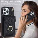 Rhombic Texture Card Bag Phone Case with Long Lanyard, For iPhone 14 Pro Max, For iPhone 13 Pro Max, For iPhone 13 Pro