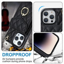 Rhombic Texture Card Bag Phone Case with Long Lanyard, For iPhone 14 Pro Max, For iPhone 13 Pro Max, For iPhone 13 Pro