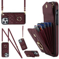 Rhombic Texture Card Bag Phone Case with Long Lanyard, For iPhone 14 Pro Max, For iPhone 13 Pro Max, For iPhone 13 Pro