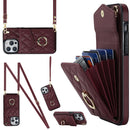 Rhombic Texture Card Bag Phone Case with Long Lanyard, For iPhone 14 Pro Max, For iPhone 13 Pro Max, For iPhone 13 Pro