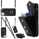 Rhombic Texture Card Bag Phone Case with Long Lanyard, For iPhone 13, For iPhone 12 / 12 Pro, For iPhone 12 Pro Max