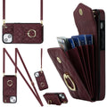 Rhombic Texture Card Bag Phone Case with Long Lanyard, For iPhone 13, For iPhone 12 / 12 Pro, For iPhone 12 Pro Max