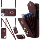 Rhombic Texture Card Bag Phone Case with Long Lanyard, For iPhone 13, For iPhone 12 / 12 Pro, For iPhone 12 Pro Max