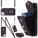 Rhombic Texture Card Bag Phone Case with Long Lanyard, For iPhone 13, For iPhone 12 / 12 Pro, For iPhone 12 Pro Max
