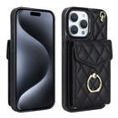Rhombic Texture Card Bag Phone Case with Long Lanyard, For iPhone 15 Pro, For iPhone 15 Plus, For iPhone 15