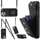 Rhombic Texture Card Bag Phone Case with Long Lanyard, For iPhone 15 Pro, For iPhone 15 Plus, For iPhone 15