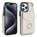 Rhombic Texture Card Bag Phone Case with Long Lanyard, For iPhone 15 Pro, For iPhone 15 Plus, For iPhone 15