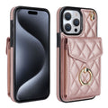 Rhombic Texture Card Bag Phone Case with Long Lanyard, For iPhone 15 Pro, For iPhone 15 Plus, For iPhone 15