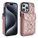 Rhombic Texture Card Bag Phone Case with Long Lanyard, For iPhone 15 Pro, For iPhone 15 Plus, For iPhone 15