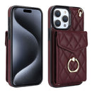 Rhombic Texture Card Bag Phone Case with Long Lanyard, For iPhone 15 Pro, For iPhone 15 Plus, For iPhone 15