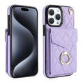 Rhombic Texture Card Bag Phone Case with Long Lanyard, For iPhone 15 Pro, For iPhone 15 Plus, For iPhone 15
