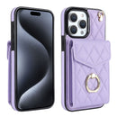 Rhombic Texture Card Bag Phone Case with Long Lanyard, For iPhone 15 Pro, For iPhone 15 Plus, For iPhone 15