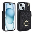 Rhombic Texture Card Bag Phone Case with Long Lanyard, For iPhone 15 Pro, For iPhone 15 Plus, For iPhone 15