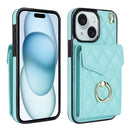 Rhombic Texture Card Bag Phone Case with Long Lanyard, For iPhone 15 Pro, For iPhone 15 Plus, For iPhone 15
