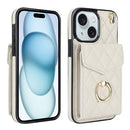 Rhombic Texture Card Bag Phone Case with Long Lanyard, For iPhone 15 Pro, For iPhone 15 Plus, For iPhone 15
