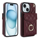 Rhombic Texture Card Bag Phone Case with Long Lanyard, For iPhone 15 Pro, For iPhone 15 Plus, For iPhone 15