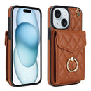 Rhombic Texture Card Bag Phone Case with Long Lanyard, For iPhone 15 Pro, For iPhone 15 Plus, For iPhone 15