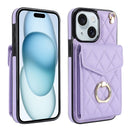 Rhombic Texture Card Bag Phone Case with Long Lanyard, For iPhone 15 Pro, For iPhone 15 Plus, For iPhone 15