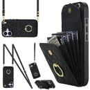 Rhombic Texture Card Bag Phone Case with Long Lanyard, For iPhone 17, For iPhone Air, For iPhone 15 Pro Max