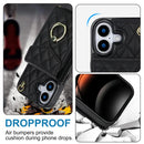Rhombic Texture Card Bag Phone Case with Long Lanyard, For iPhone 17, For iPhone Air, For iPhone 15 Pro Max