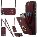 Rhombic Texture Card Bag Phone Case with Long Lanyard, For iPhone 17, For iPhone Air, For iPhone 15 Pro Max