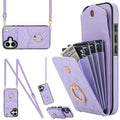 Rhombic Texture Card Bag Phone Case with Long Lanyard, For iPhone 17, For iPhone Air, For iPhone 15 Pro Max