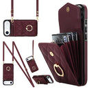 Rhombic Texture Card Bag Phone Case with Long Lanyard, For iPhone 17, For iPhone Air, For iPhone 15 Pro Max