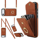 Rhombic Texture Card Bag Phone Case with Long Lanyard, For iPhone 17, For iPhone Air, For iPhone 15 Pro Max
