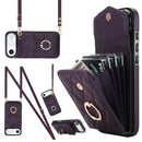 Rhombic Texture Card Bag Phone Case with Long Lanyard, For iPhone 17, For iPhone Air, For iPhone 15 Pro Max