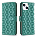 Diamond Lattice Wallet Flip Leather Phone Case, For iPhone 15
