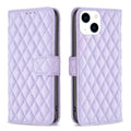 Diamond Lattice Wallet Flip Leather Phone Case, For iPhone 15