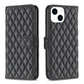 Diamond Lattice Wallet Flip Leather Phone Case, For iPhone 15